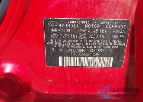 2009 Hyundai Elantra Touring z USA, uszkodzony, nr VIN KMHDC86E89U039897